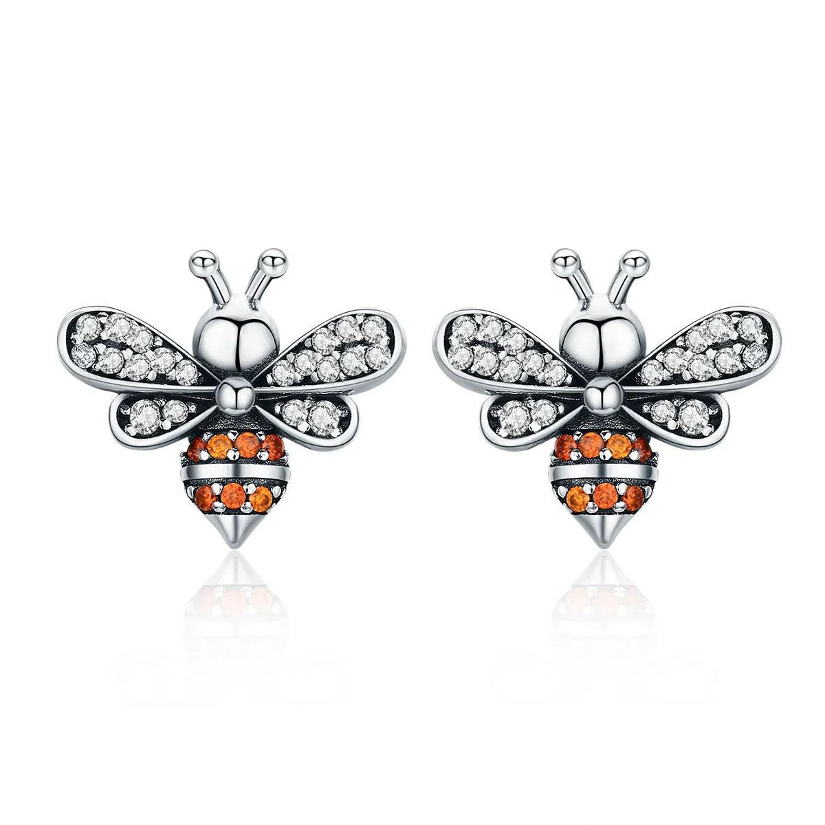 Silver Bee Story Stud Earrings - PANDORA Style - SCE344