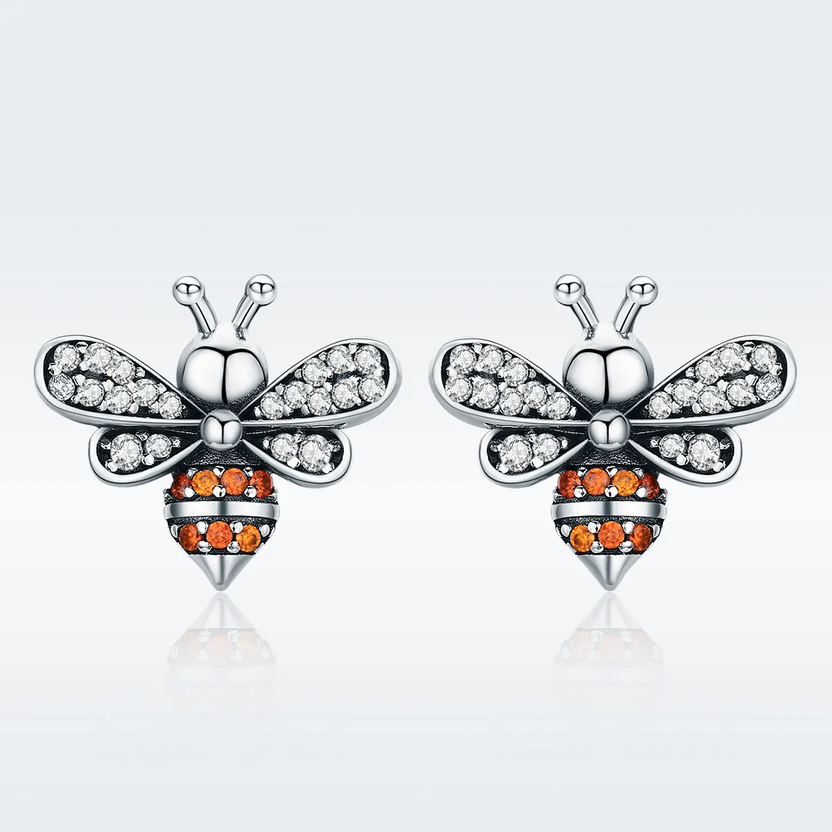 Silver Bee Story Stud Earrings - PANDORA Style - SCE344