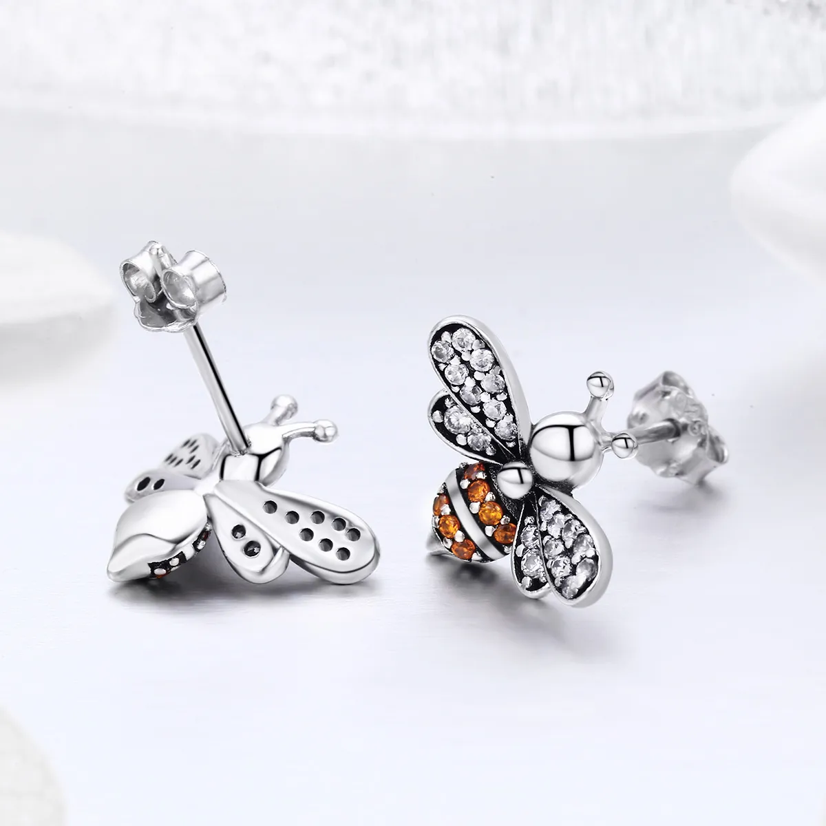 Silver Bee Story Stud Earrings - PANDORA Style - SCE344