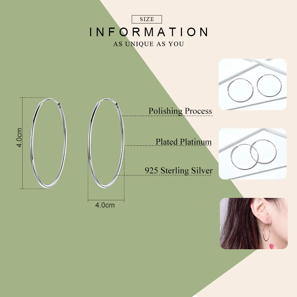 Silver Big Ear Ring Hoop Earrings - PANDORA Style - SCE598