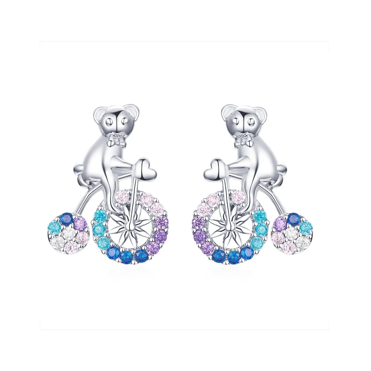 Silver Bike Bear Stud Earrings - PANDORA Style - SCE677