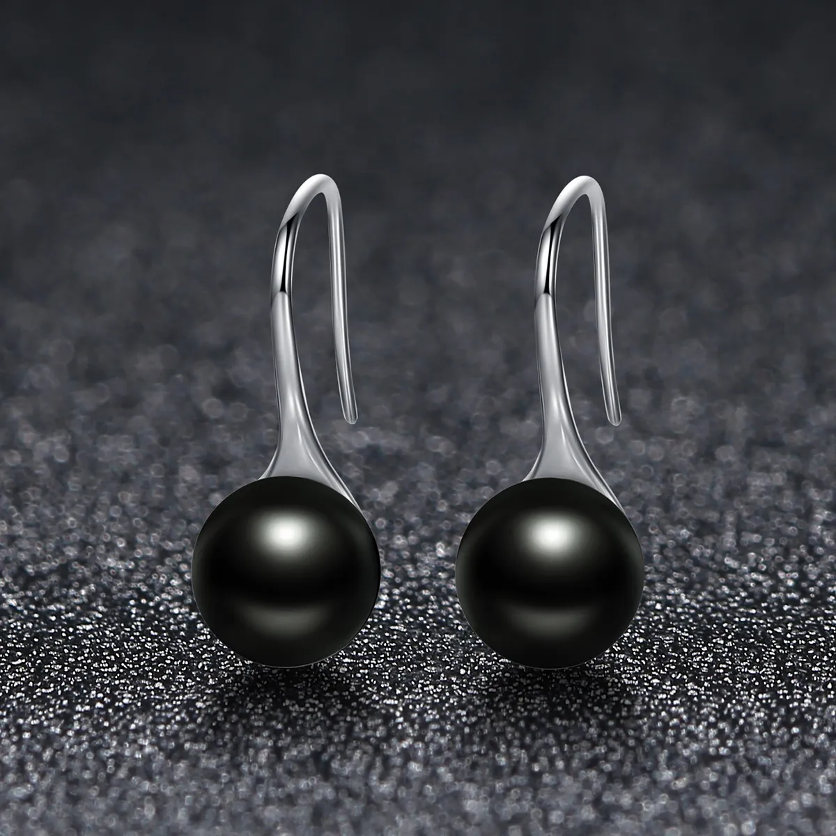 Silver Black Pearl Hanging Earrings - PANDORA Style - SCE144