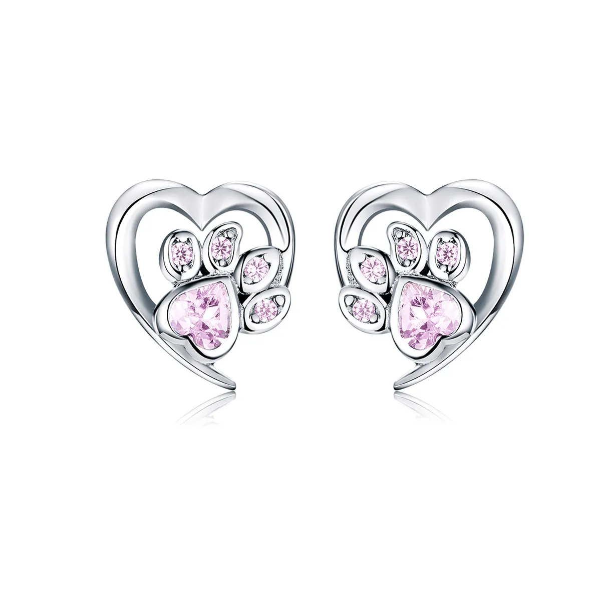 Silver Caring Dog Paw Stud Earrings - PANDORA Style - SCE654-Pk