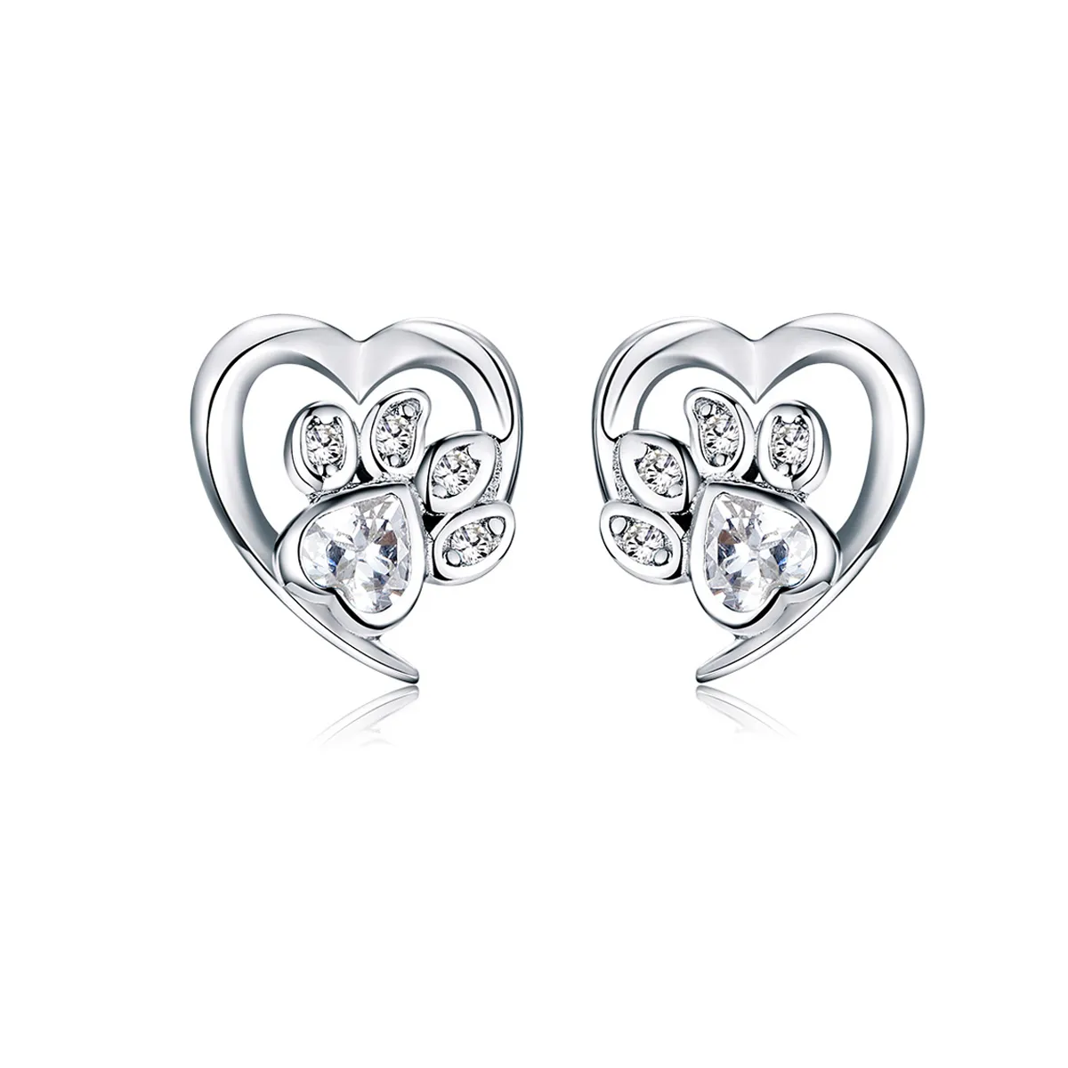 Silver Caring Dog Paw Stud Earrings - PANDORA Style - SCE654-Wh