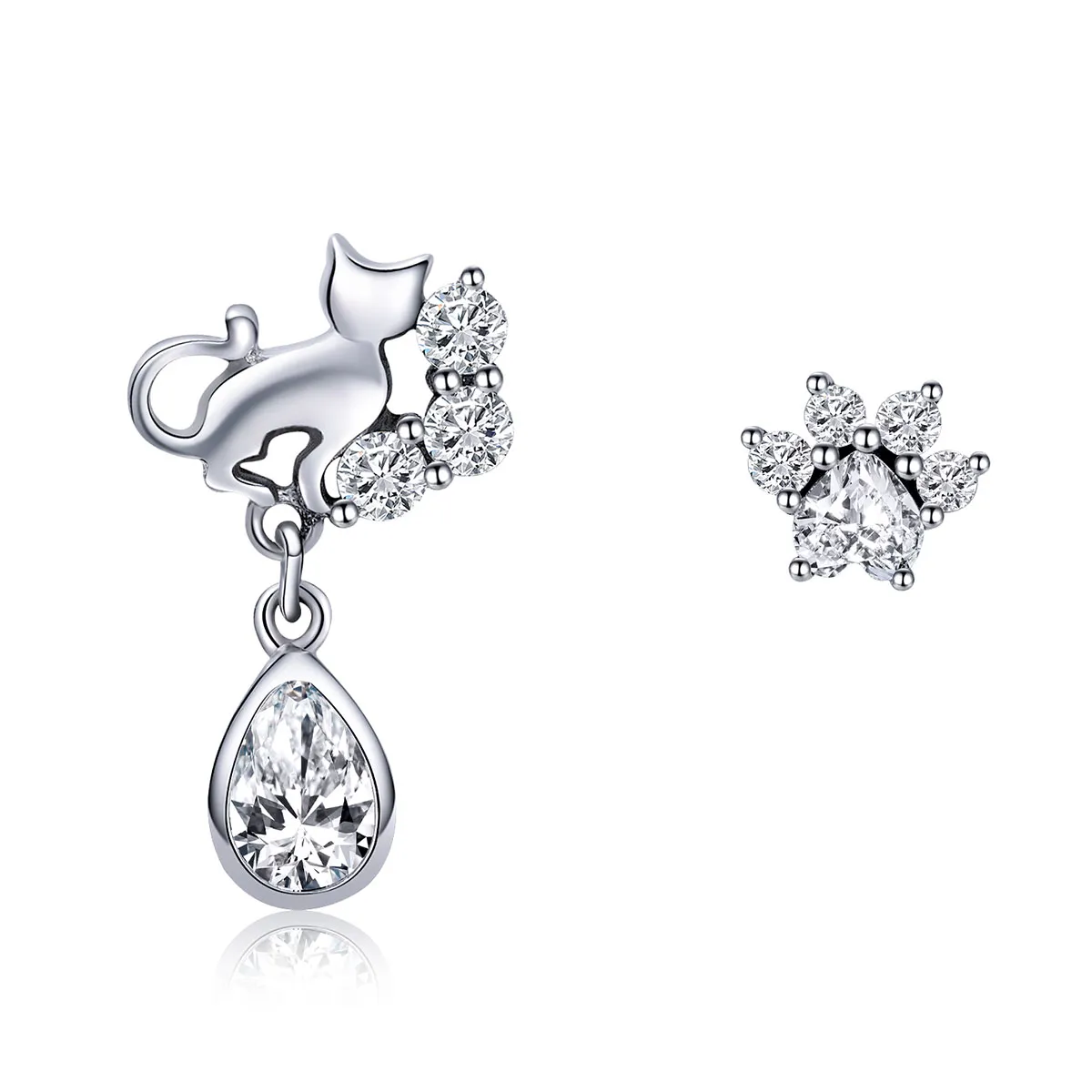 Silver Cat Companionship Stud Earrings - PANDORA Style - SCE424