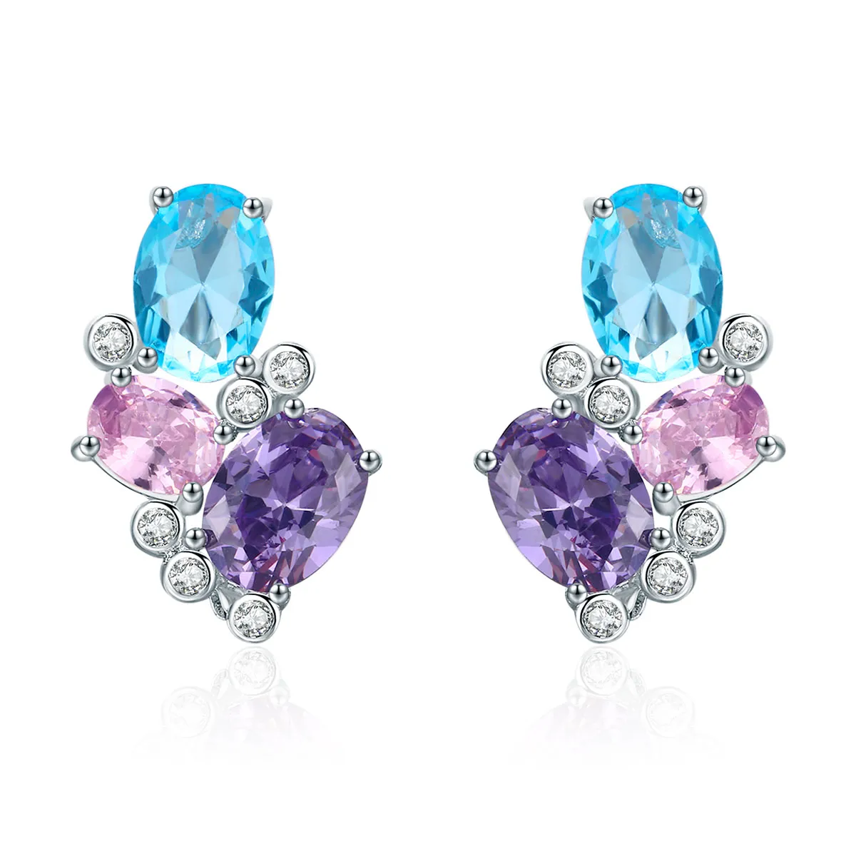 Silver Colorful Zircon Stud Earrings - PANDORA Style - SCE579