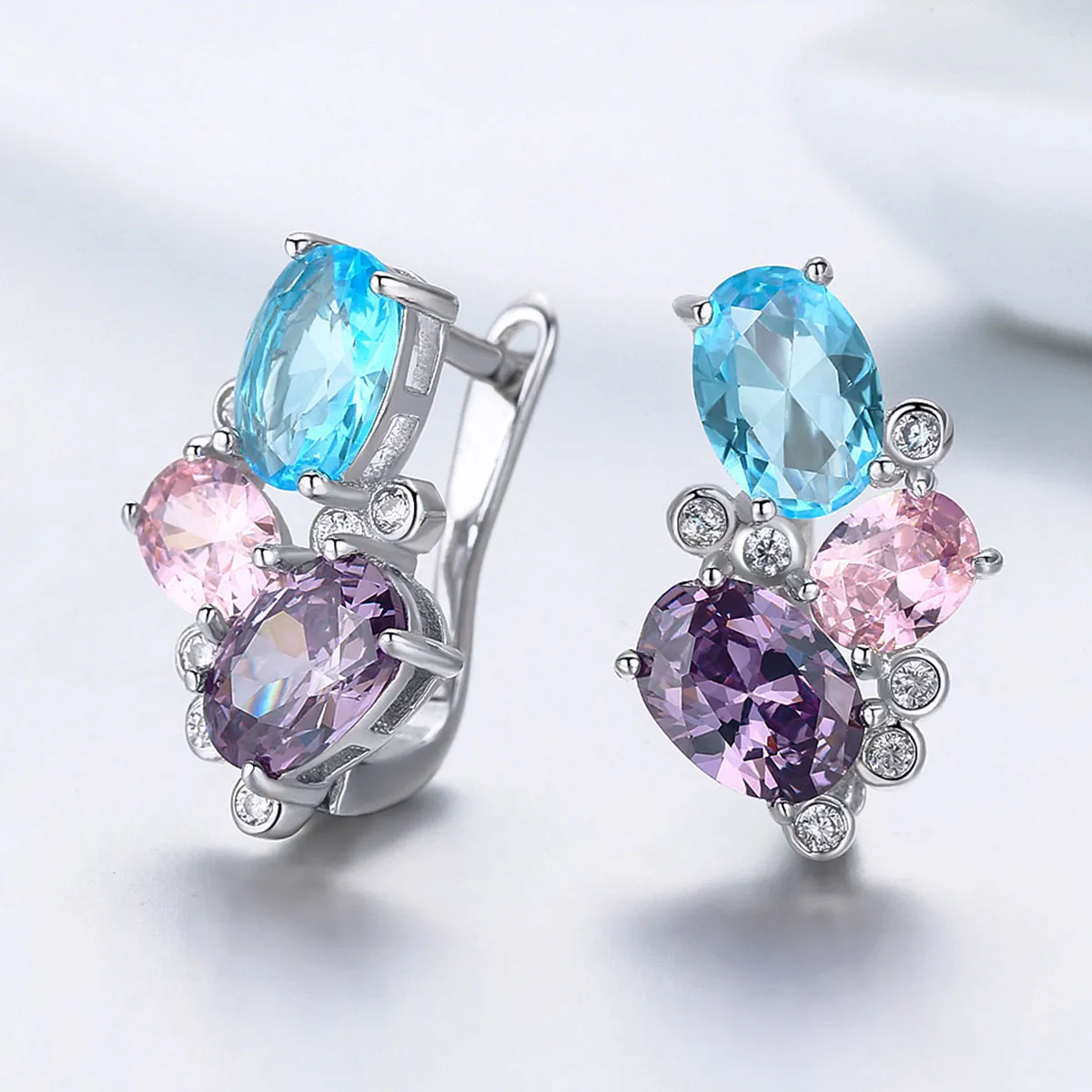 Silver Colorful Zircon Stud Earrings - PANDORA Style - SCE579