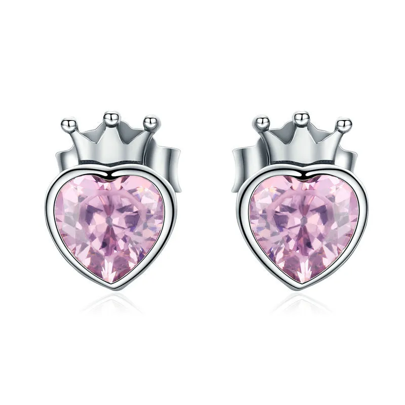 Silver Crowning Heart Stud Earrings - PANDORA Style - SCE174