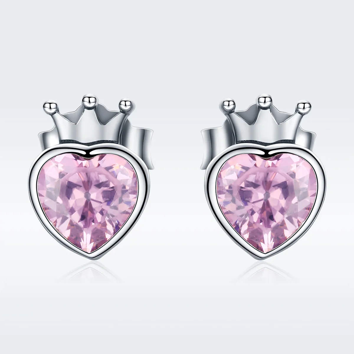 Silver Crowning Heart Stud Earrings - PANDORA Style - SCE174