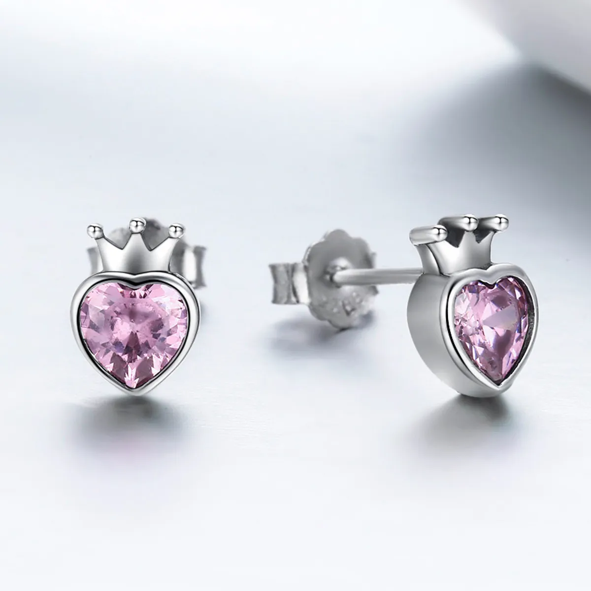 Silver Crowning Heart Stud Earrings - PANDORA Style - SCE174