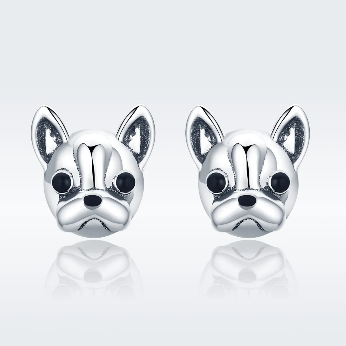 Silver Cute Bulldog Stud Earrings - PANDORA Style - SCE283