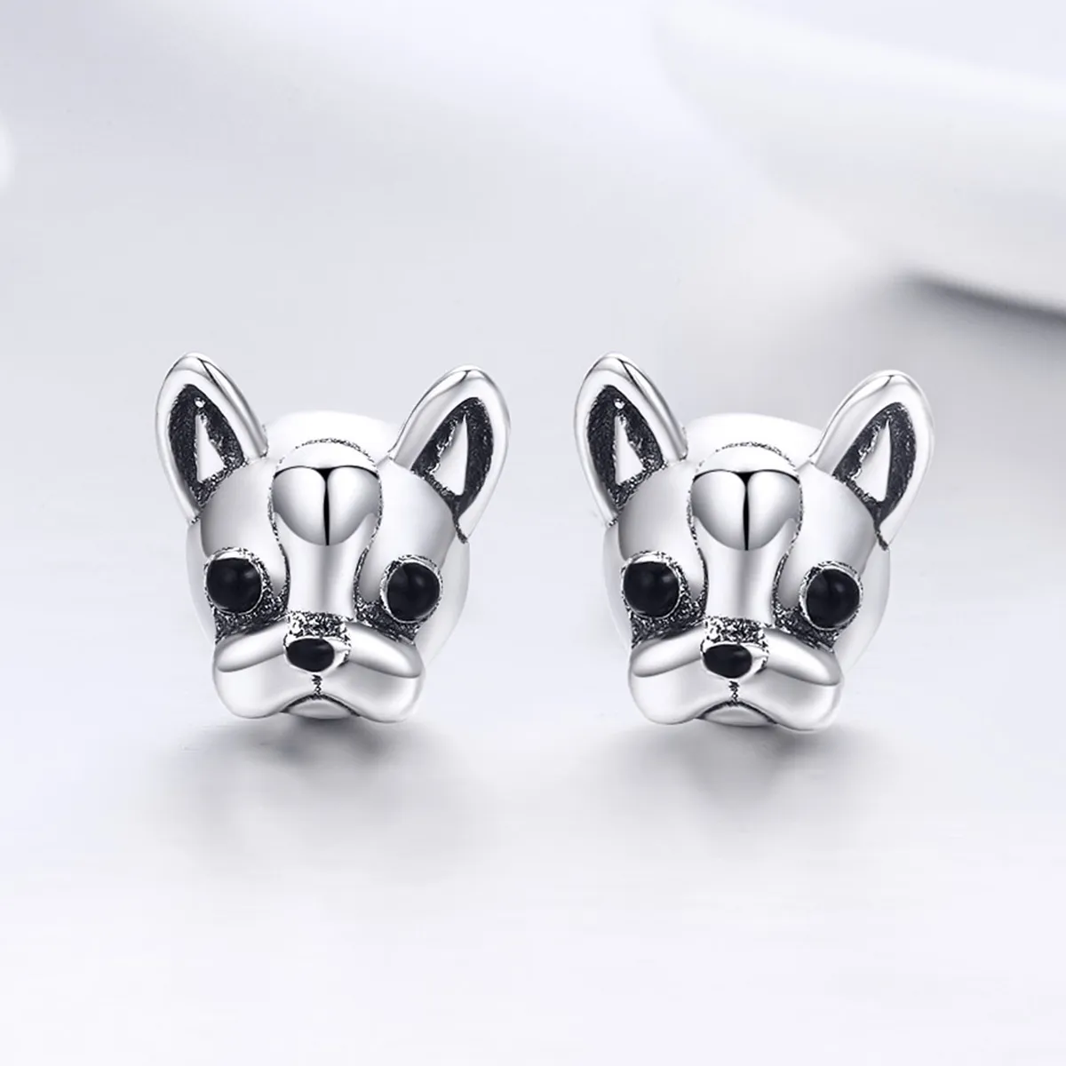 Silver Cute Bulldog Stud Earrings - PANDORA Style - SCE283