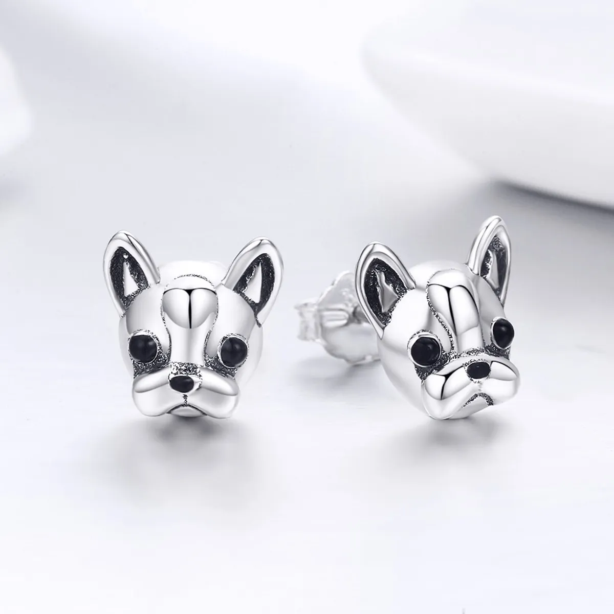 Silver Cute Bulldog Stud Earrings - PANDORA Style - SCE283