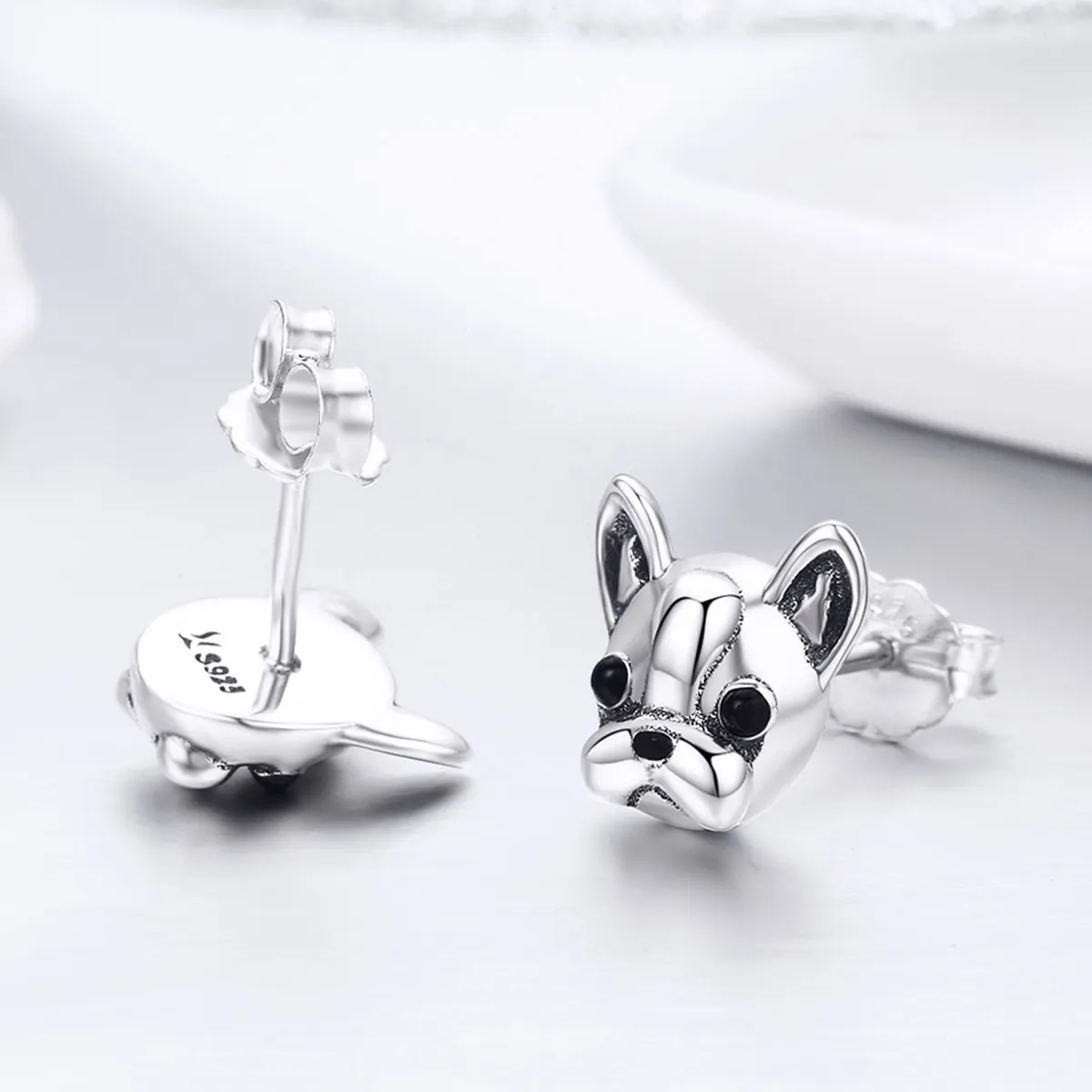 Silver Cute Bulldog Stud Earrings - PANDORA Style - SCE283