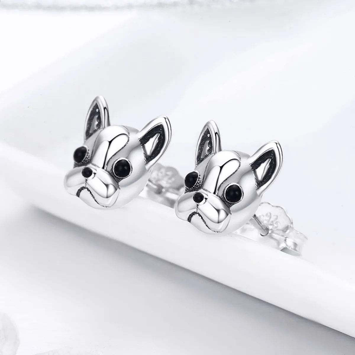 Silver Cute Bulldog Stud Earrings - PANDORA Style - SCE283