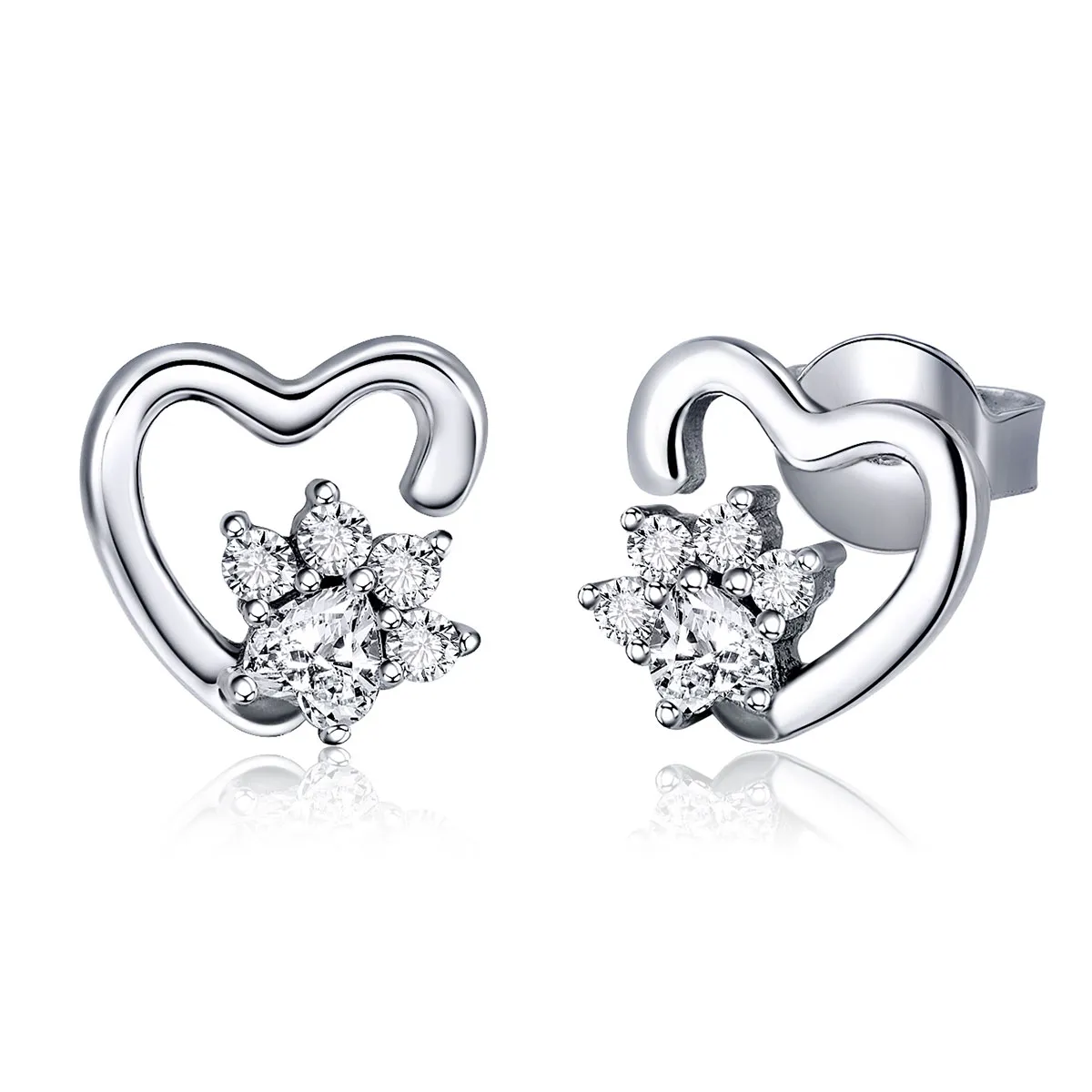 Silver Cute Cat Paw Stud Earrings - PANDORA Style - SCE415