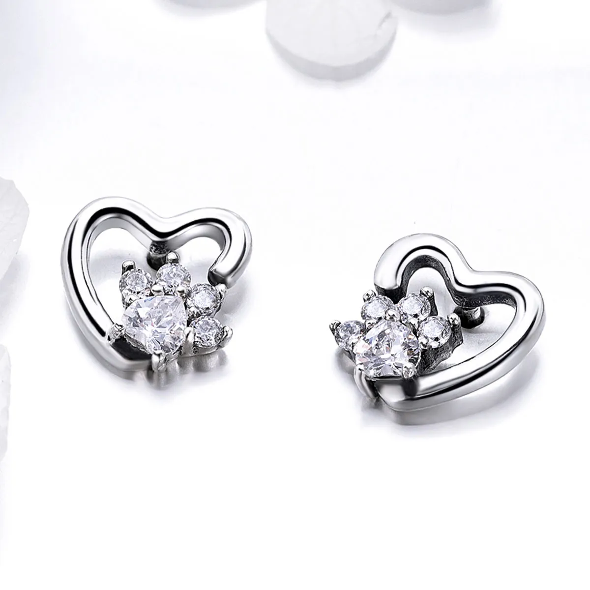 Silver Cute Cat Paw Stud Earrings - PANDORA Style - SCE415