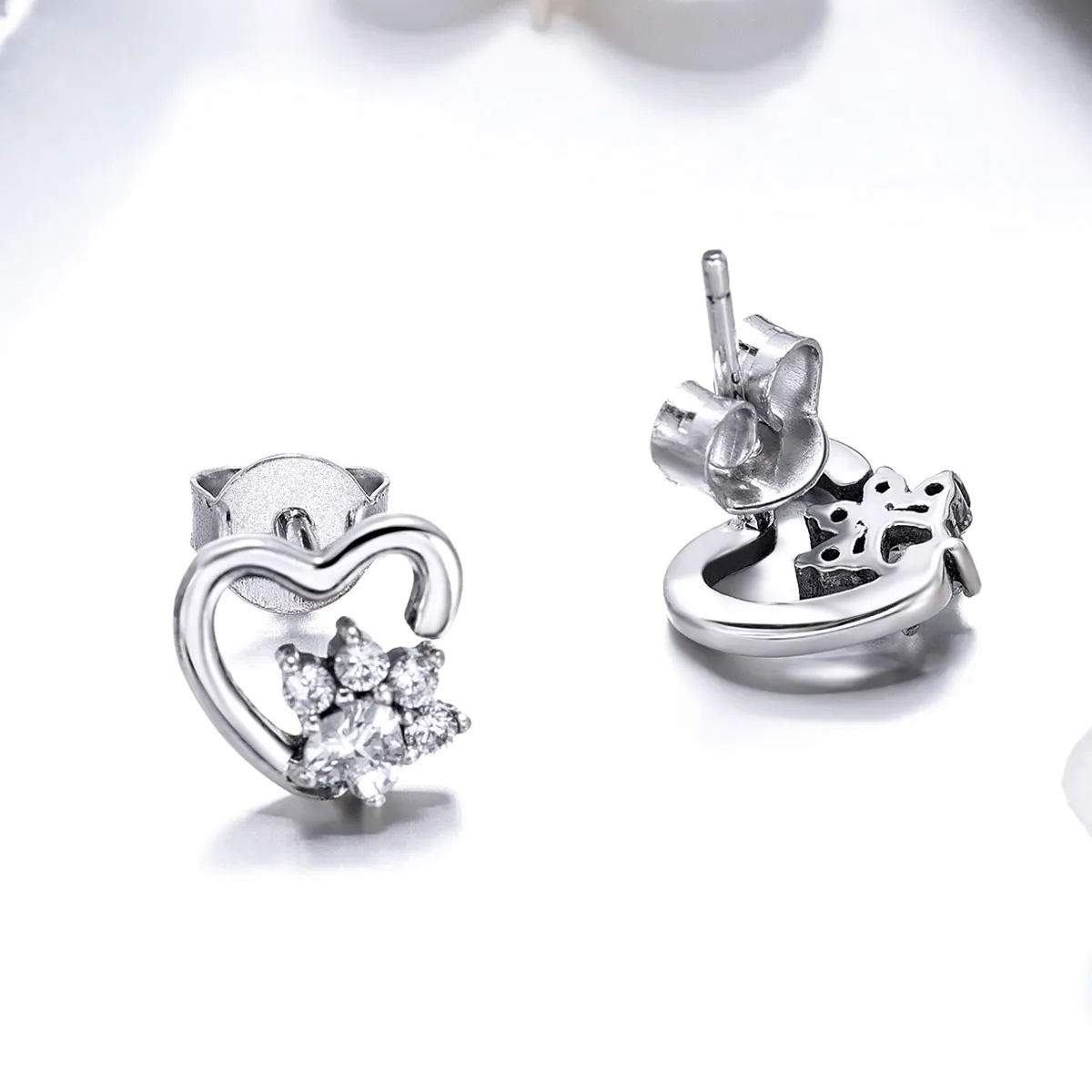 Silver Cute Cat Paw Stud Earrings - PANDORA Style - SCE415