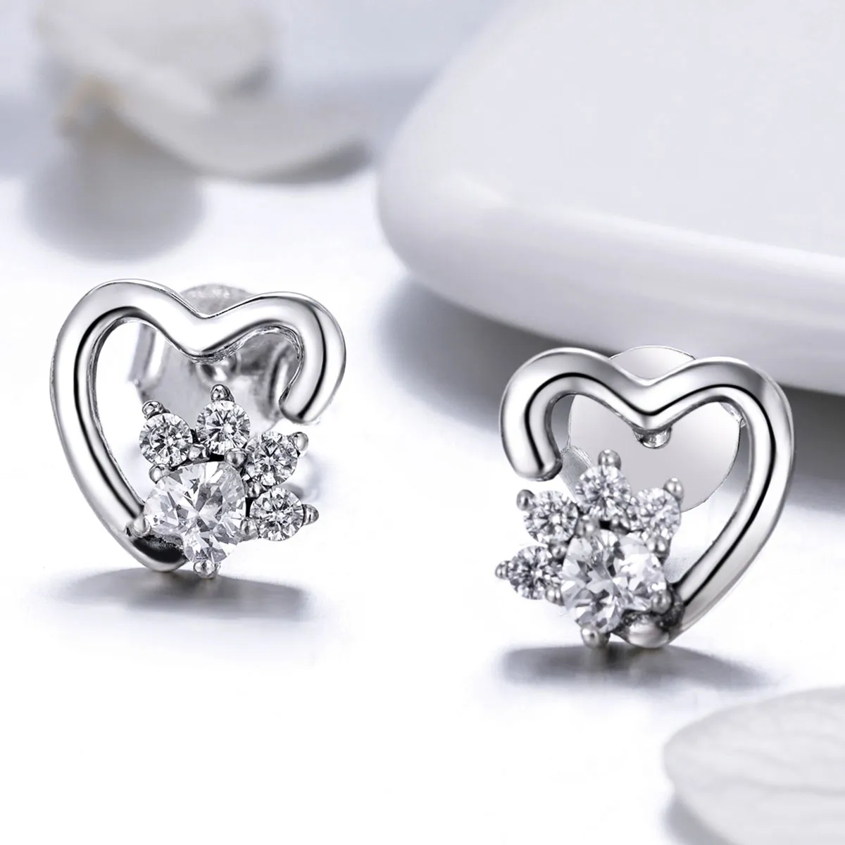 Silver Cute Cat Paw Stud Earrings - PANDORA Style - SCE415