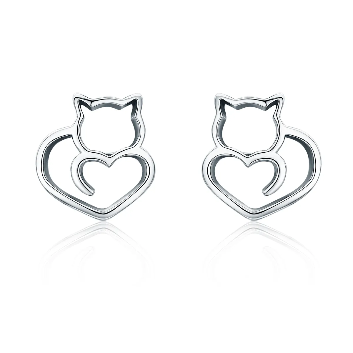 Silver Cute Cat Stud Earrings - PANDORA Style - SCE271