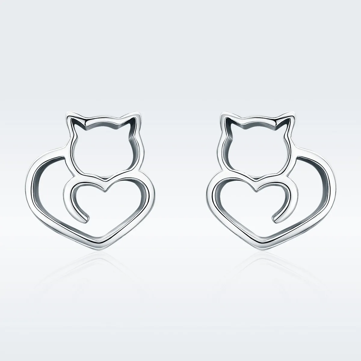 Silver Cute Cat Stud Earrings - PANDORA Style - SCE271