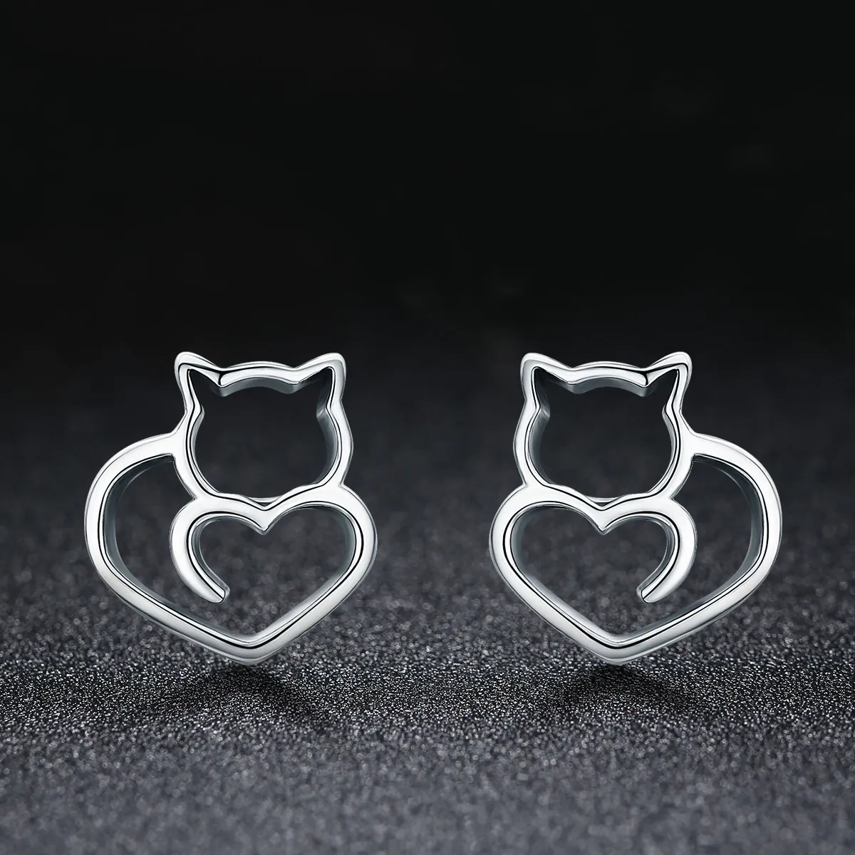 Silver Cute Cat Stud Earrings - PANDORA Style - SCE271