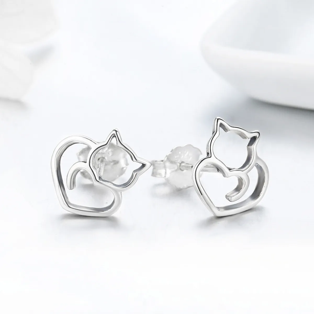 Silver Cute Cat Stud Earrings - PANDORA Style - SCE271