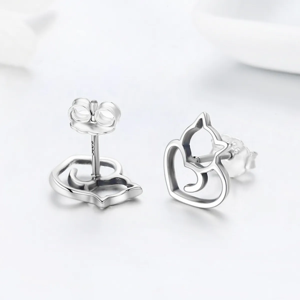 Silver Cute Cat Stud Earrings - PANDORA Style - SCE271