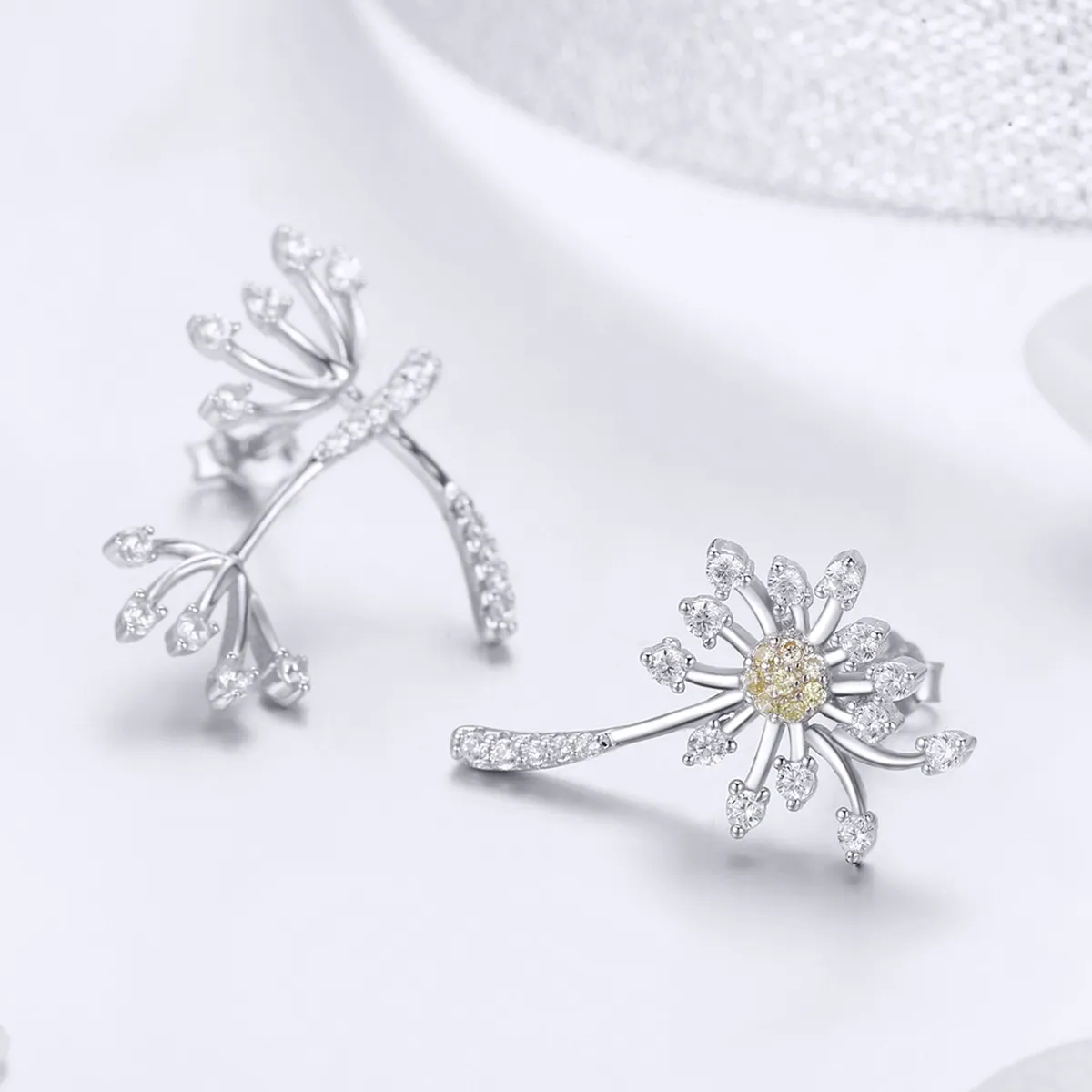 Silver Dandelion Love Stud Earrings - PANDORA Style - SCE506