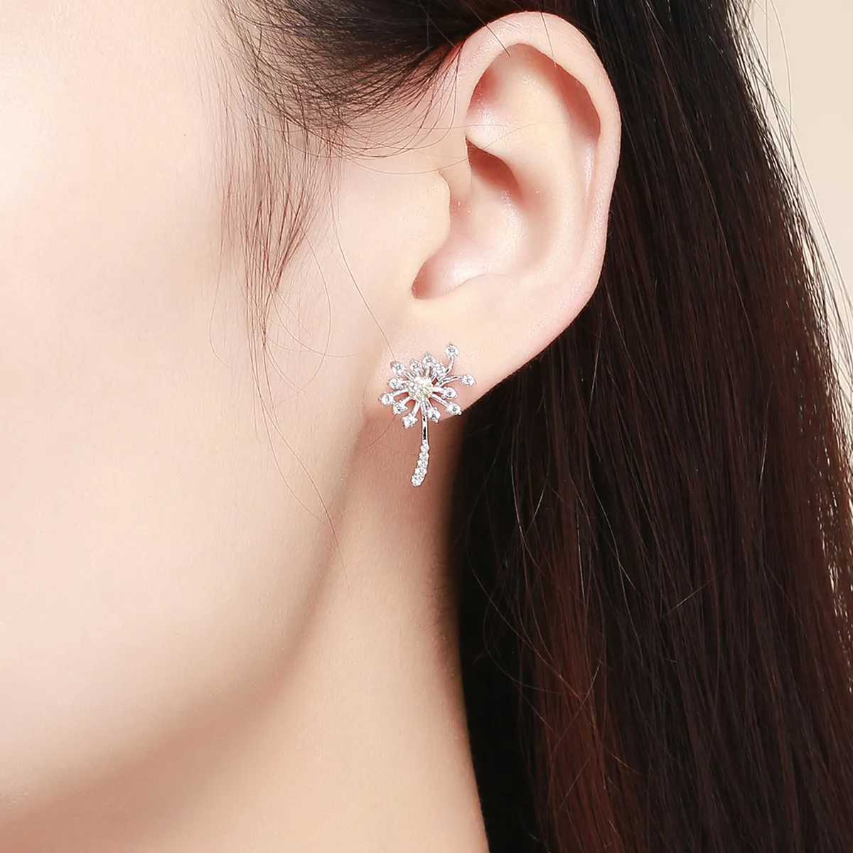 Silver Dandelion Love Stud Earrings - PANDORA Style - SCE506