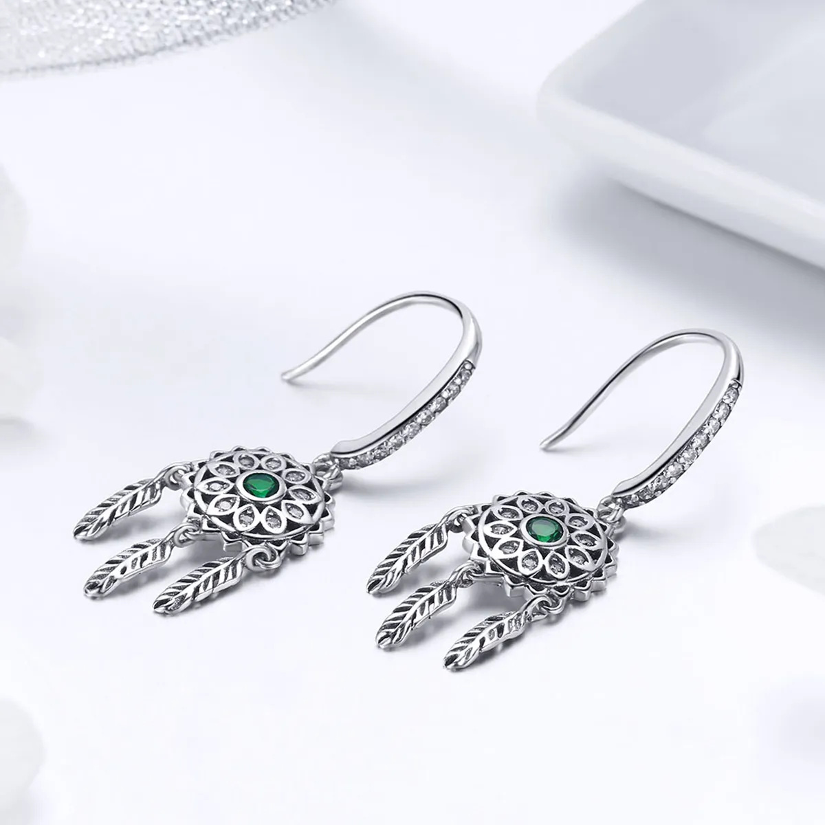 Silver Dreamcatcher Hanging Earrings - PANDORA Style - SCE441