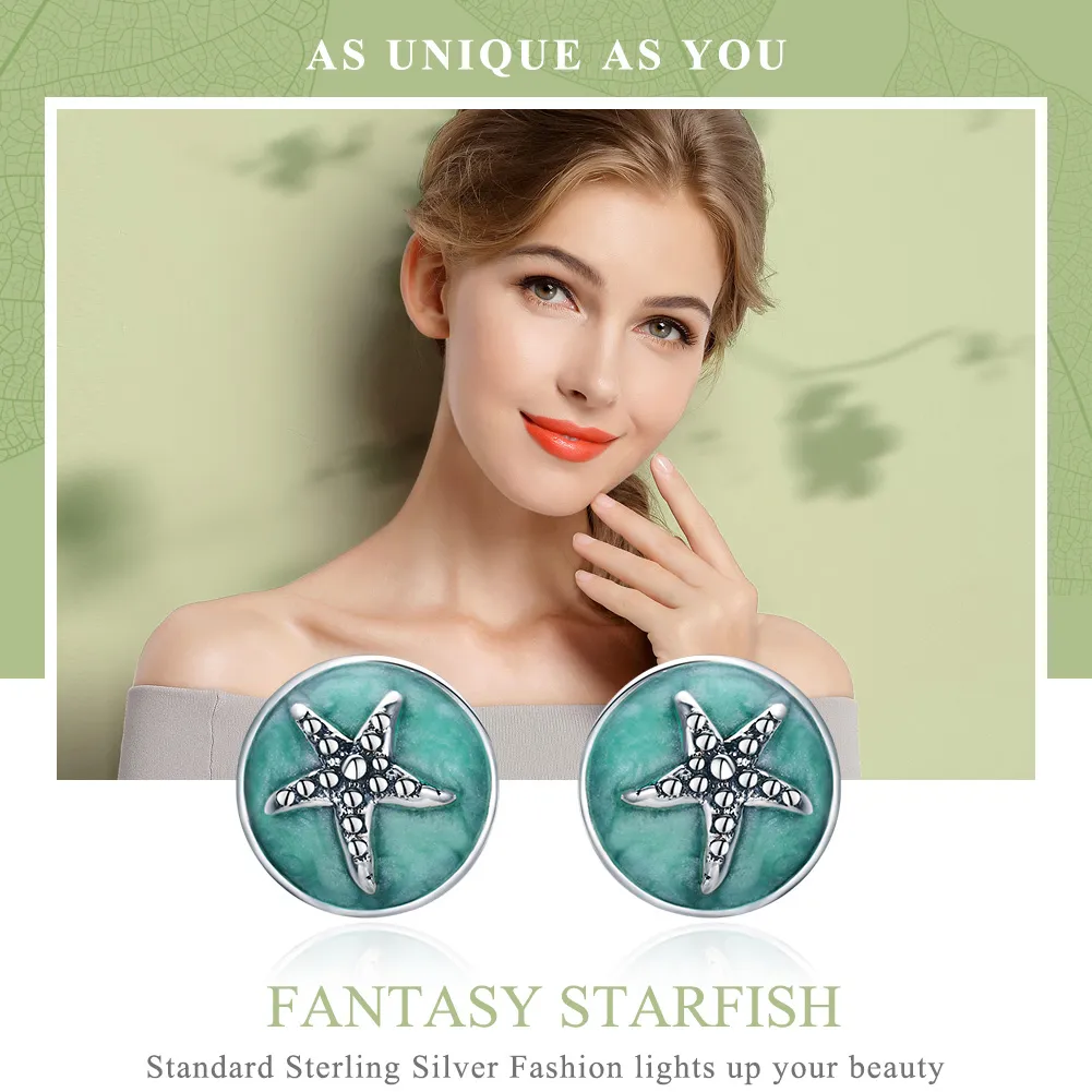 Silver Fantasy Starfish Stud Earrings - PANDORA Style - SCE205