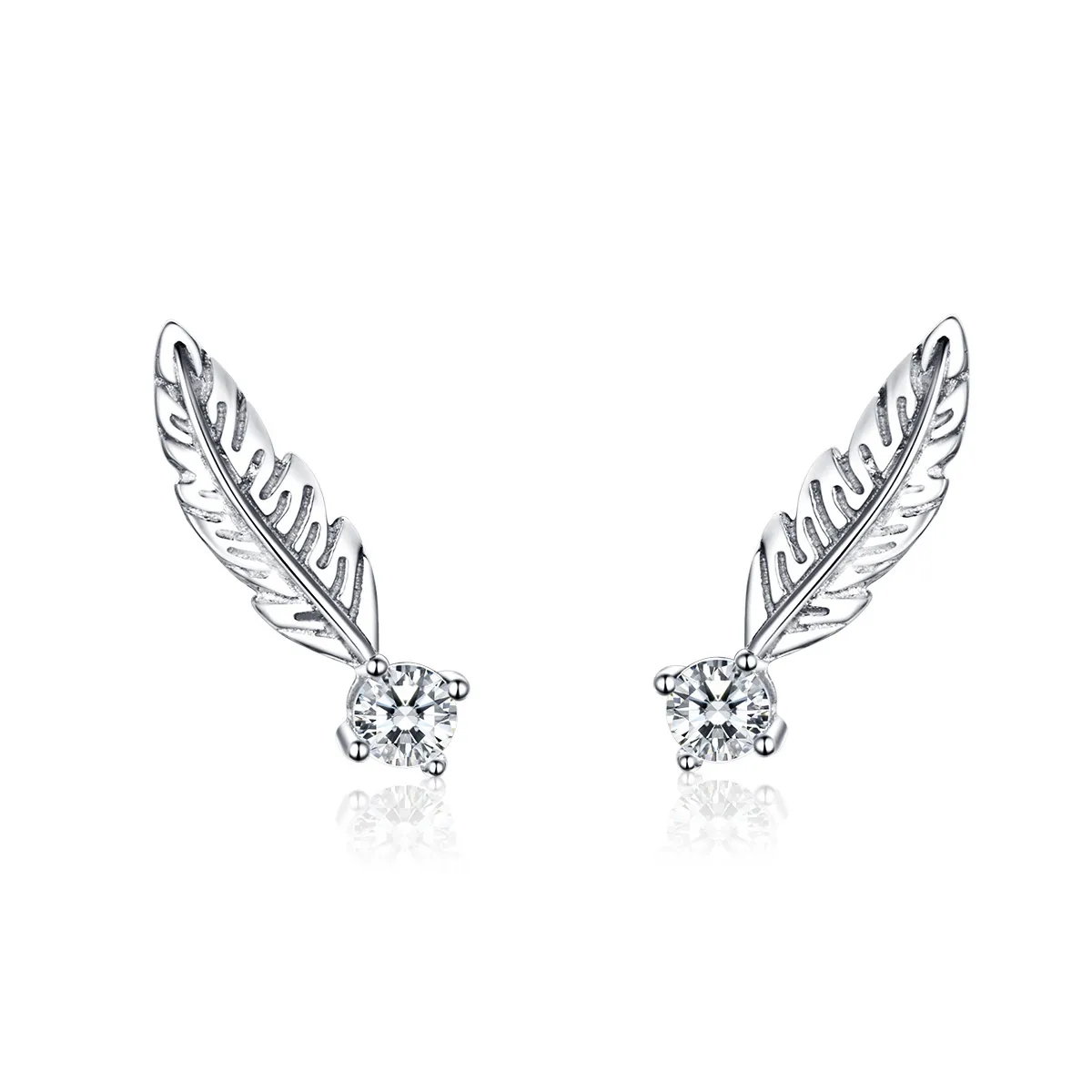 Silver Feather Stud Earrings - PANDORA Style - SCE610