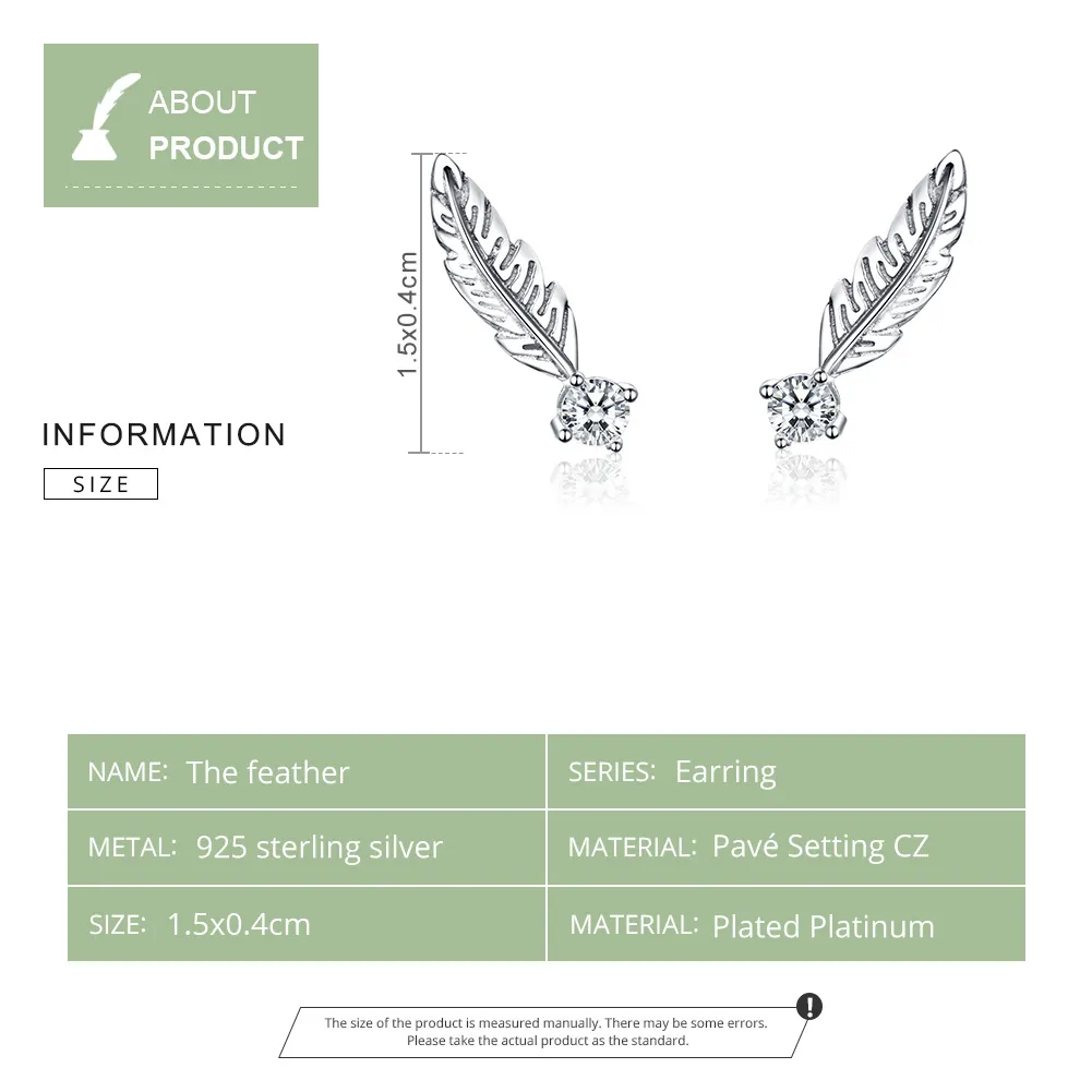 Silver Feather Stud Earrings - PANDORA Style - SCE610