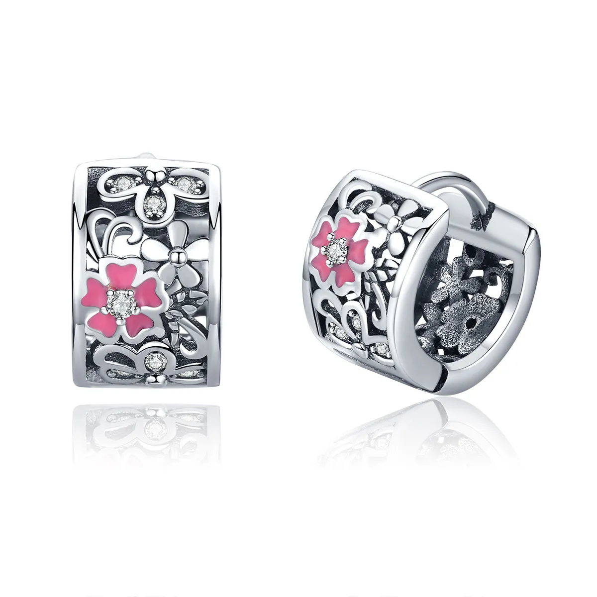 Silver Flower Language Stud Earrings - PANDORA Style - SCE541