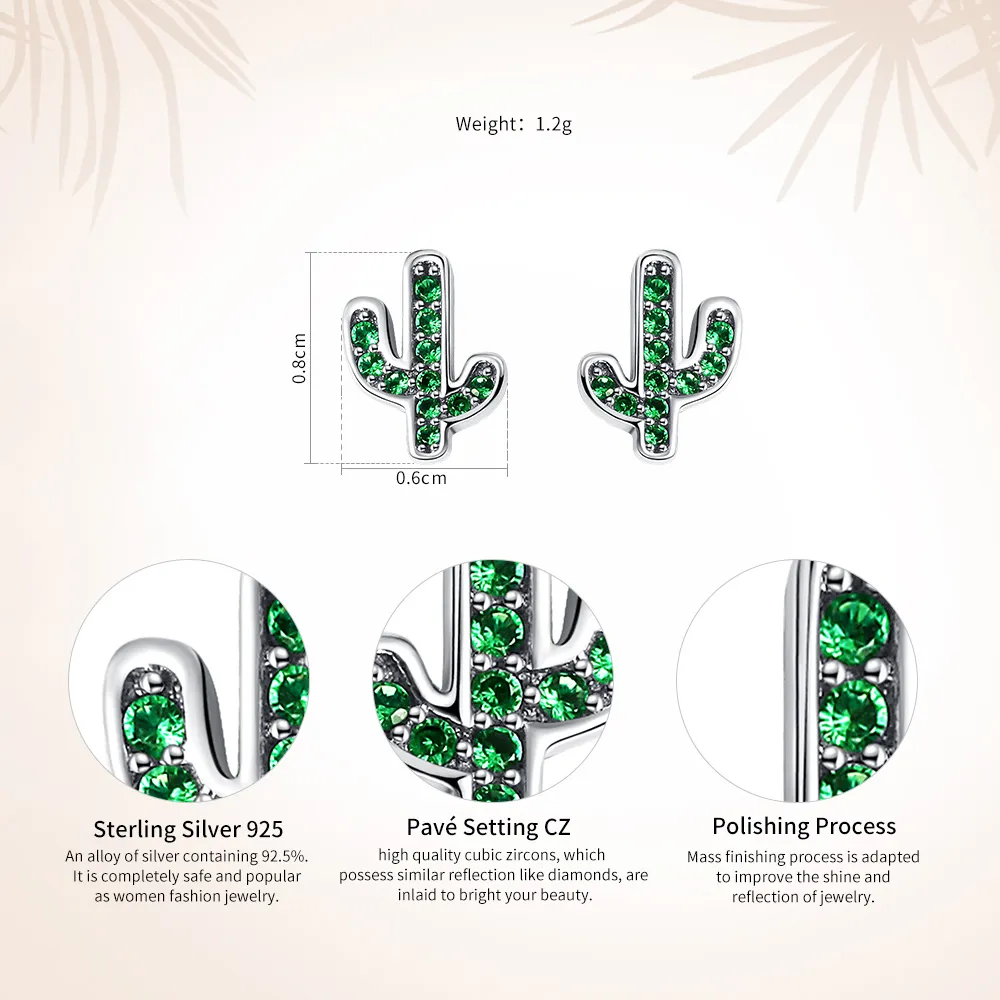 Silver Fresh Cactus Stud Earrings - PANDORA Style - SCE097