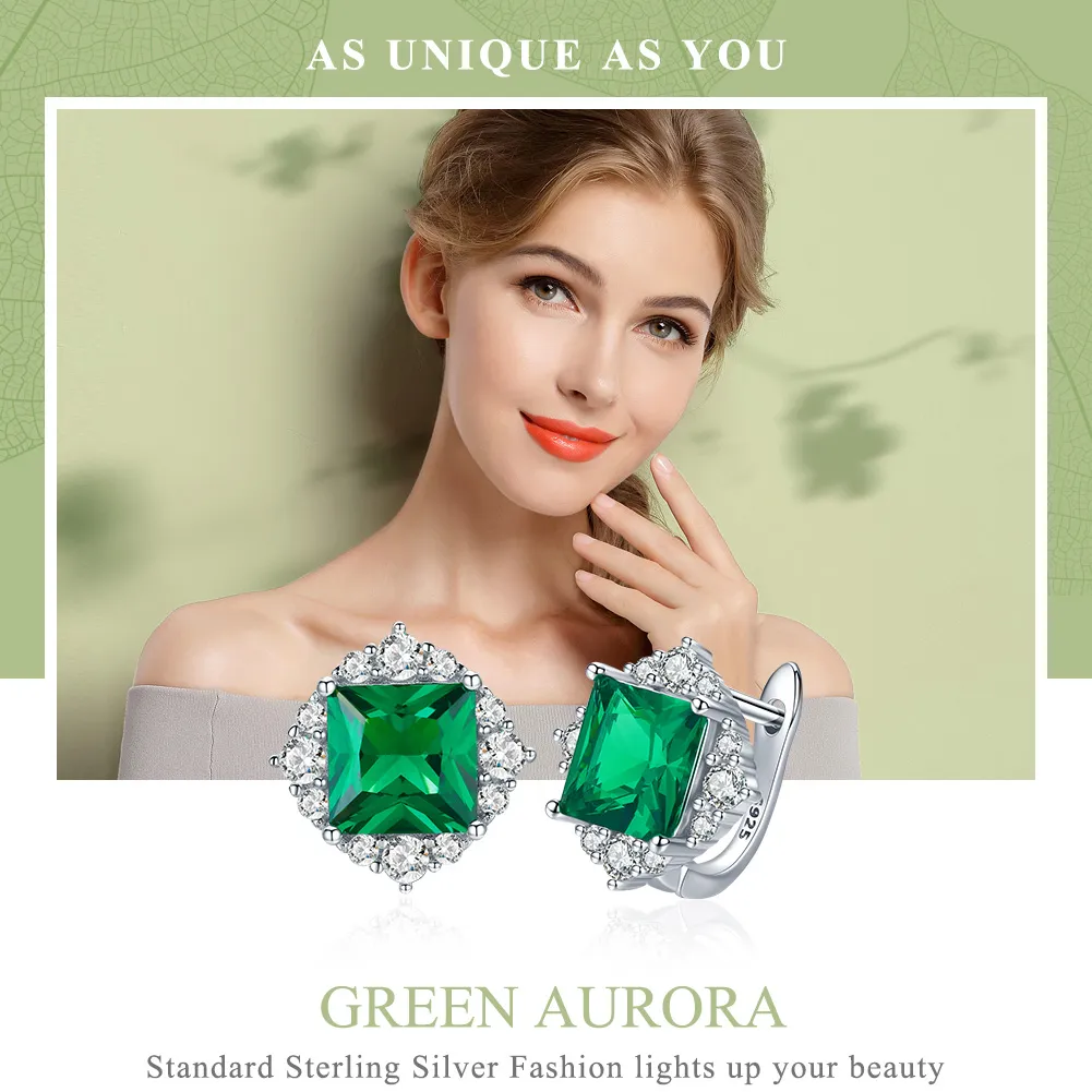 Silver Green Aurora Stud Earrings - PANDORA Style - SCE540