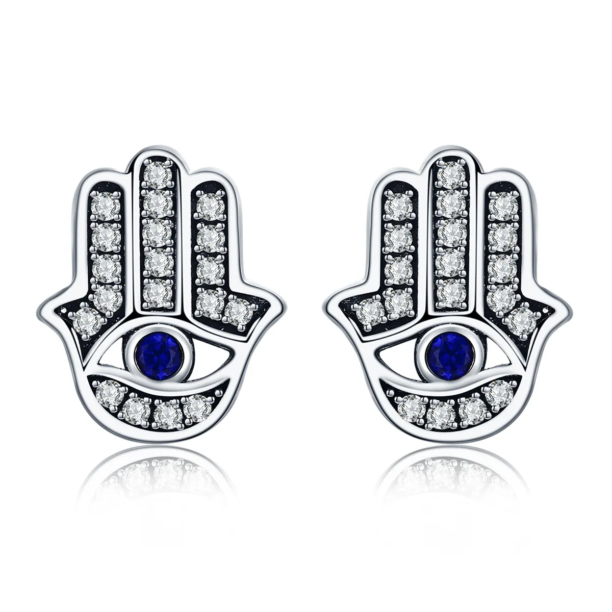 Silver Hamsa Hand Stud Earrings - PANDORA Style - SCE389