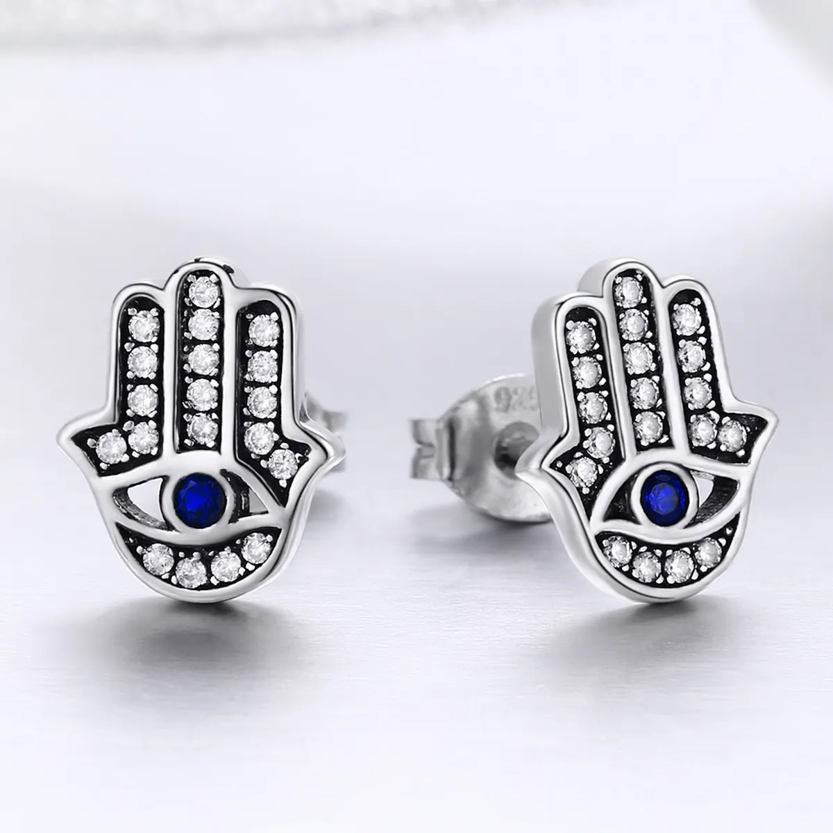 Silver Hamsa Hand Stud Earrings - PANDORA Style - SCE389