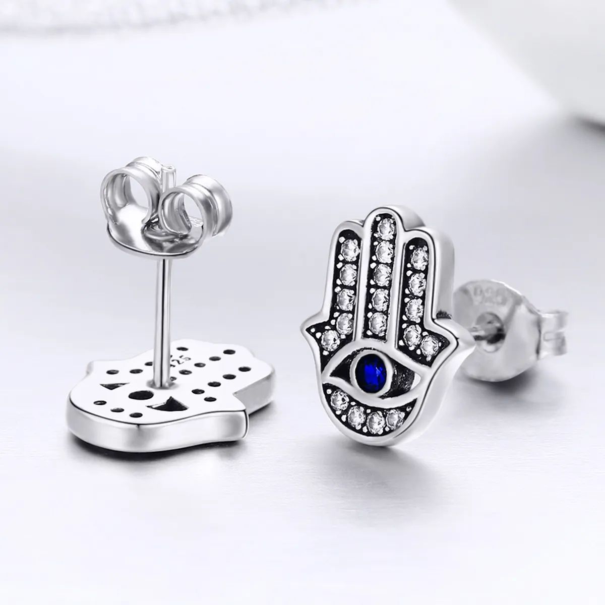 Silver Hamsa Hand Stud Earrings - PANDORA Style - SCE389