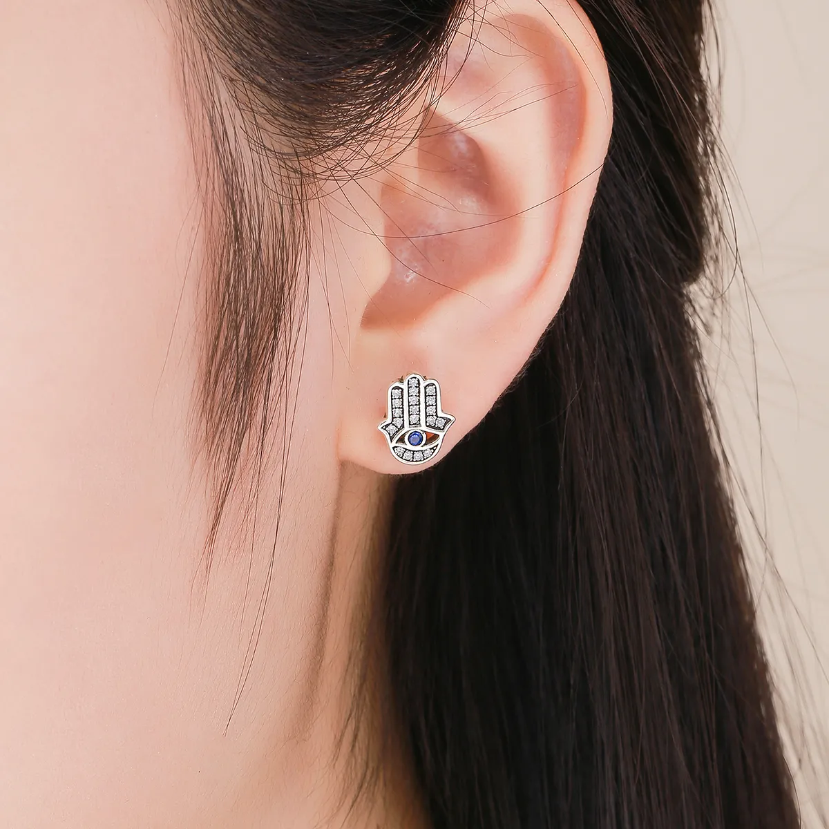 Silver Hamsa Hand Stud Earrings - PANDORA Style - SCE389