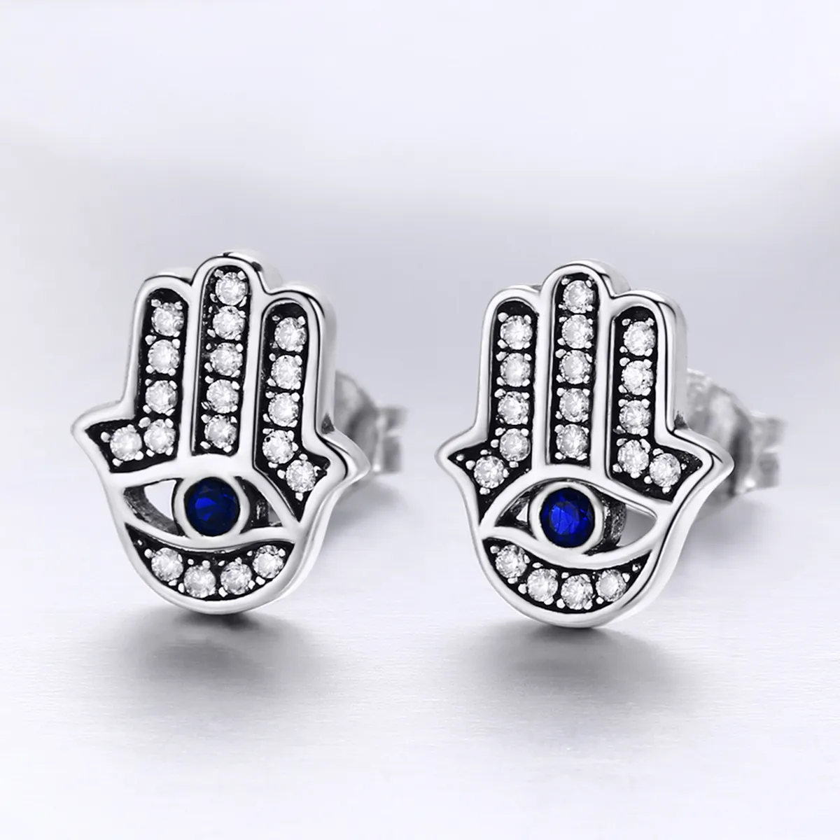 Silver Hamsa Hand Stud Earrings - PANDORA Style - SCE389