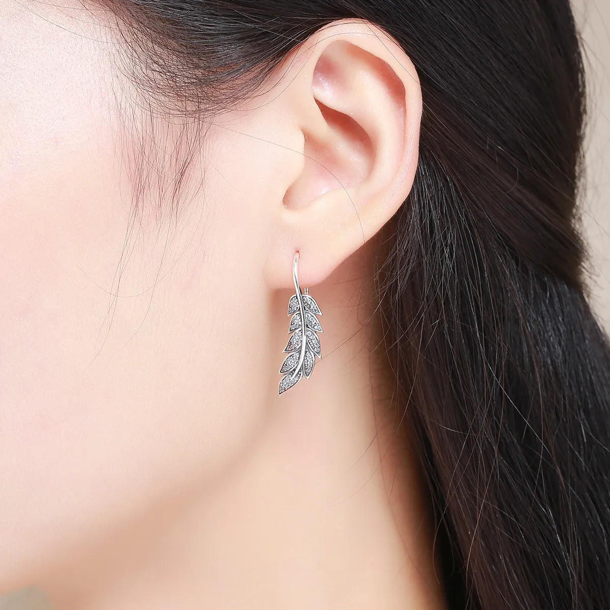 Silver Leaves Enamoured Hanging Earrings - PANDORA Style - SCE215