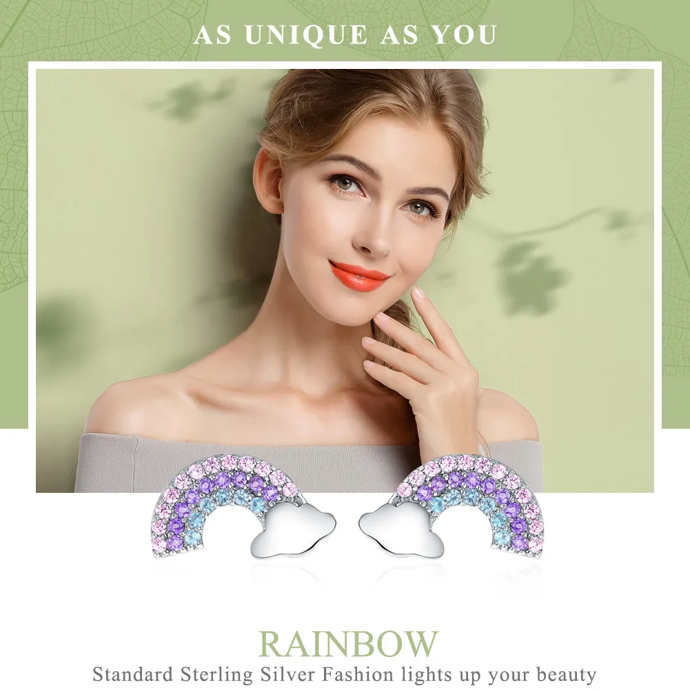 Silver Little Rainbow Stud Earrings - PANDORA Style - SCE578