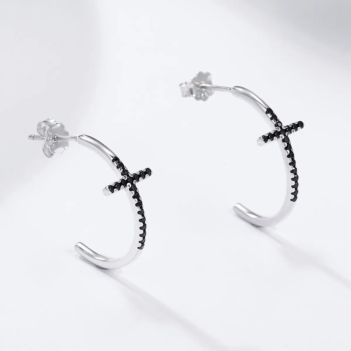 Silver Modern Cross Hanging Earrings - PANDORA Style - SCE262