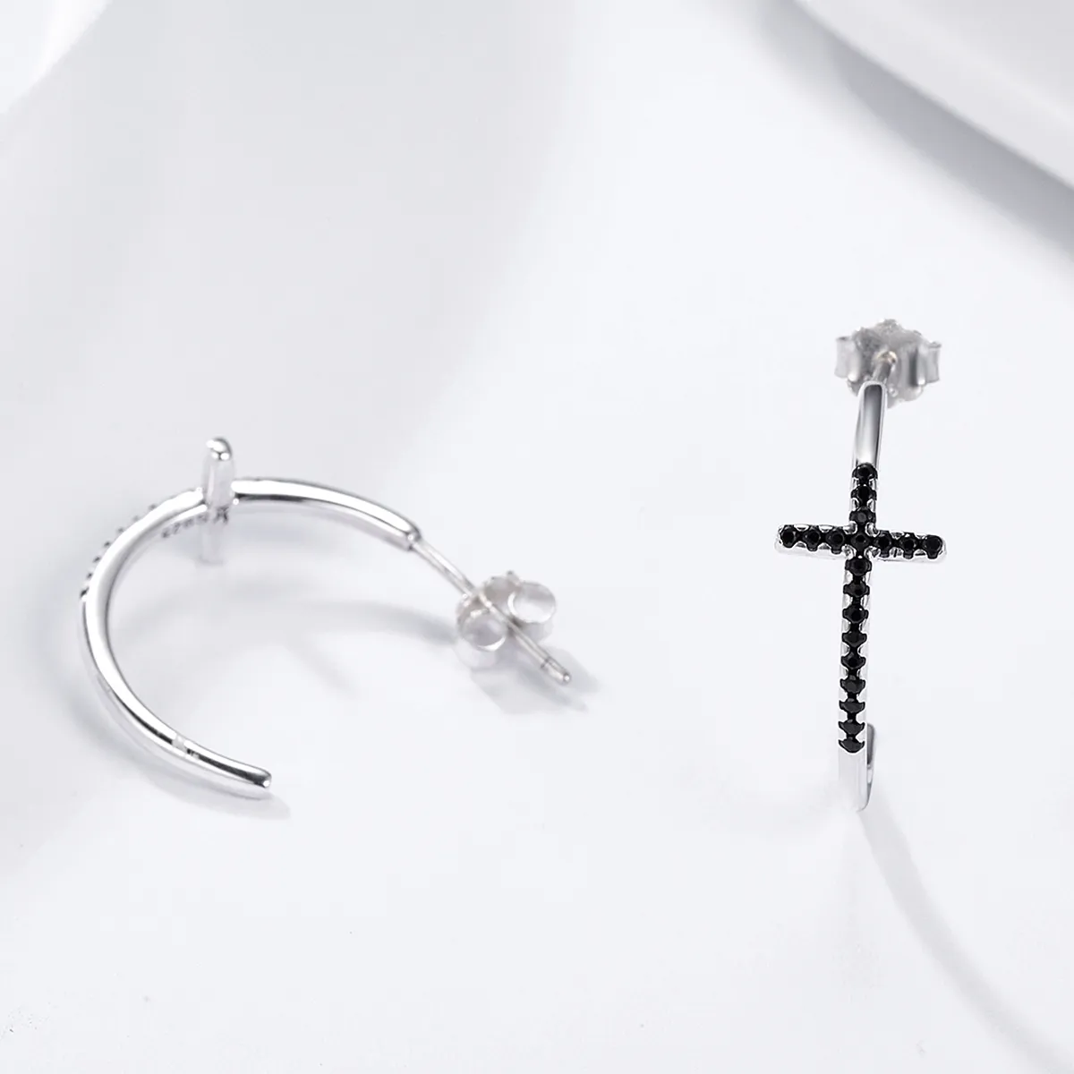 Silver Modern Cross Hanging Earrings - PANDORA Style - SCE262