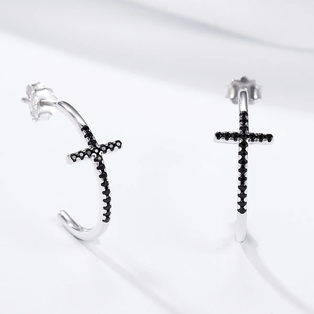 Silver Modern Cross Hanging Earrings - PANDORA Style - SCE262