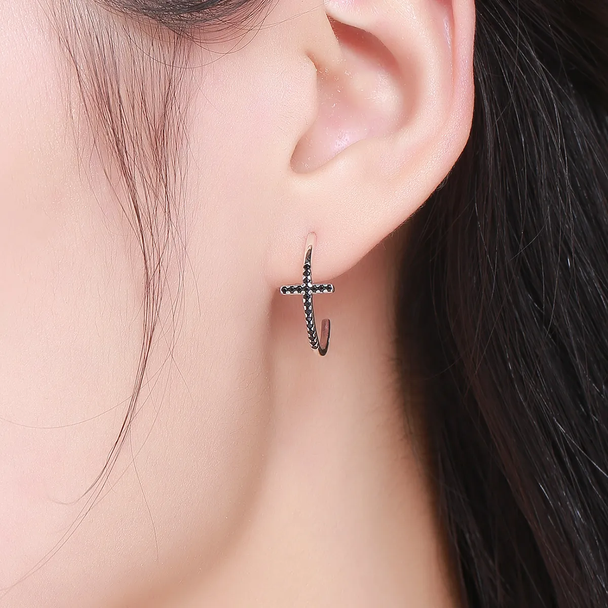 Silver Modern Cross Hanging Earrings - PANDORA Style - SCE262