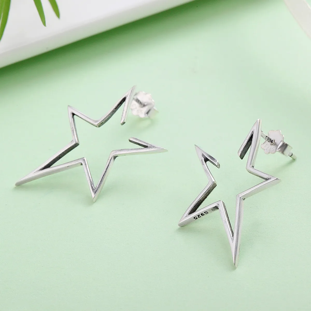 Silver Modern Star Stud Earrings - PANDORA Style - SCE107