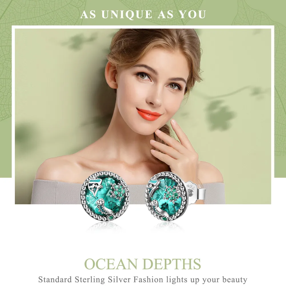 Silver Ocean Depths Stud Earrings - PANDORA Style - SCE496